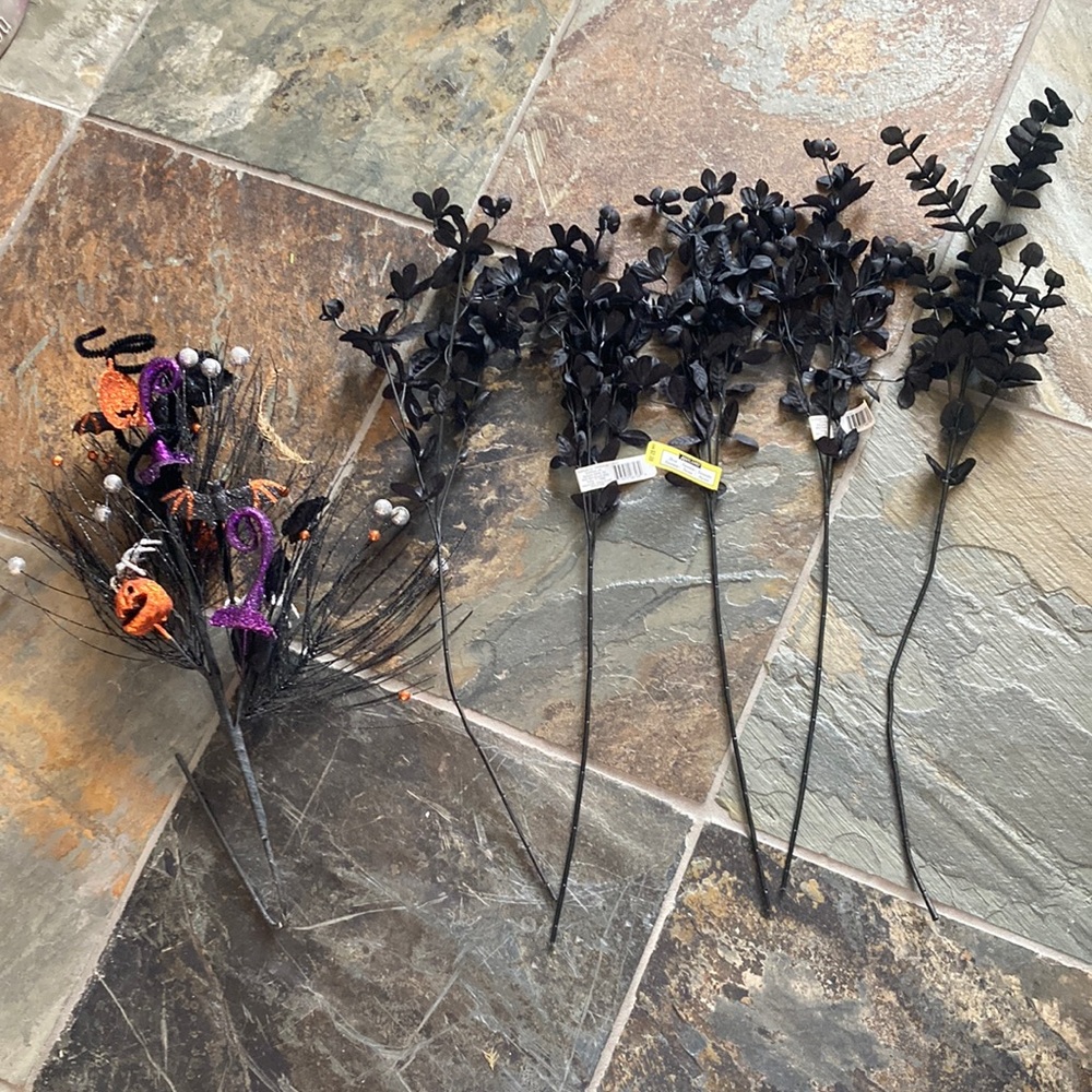 Bundle of Halloween Black and Orange Decorative Stems - 6 pieces